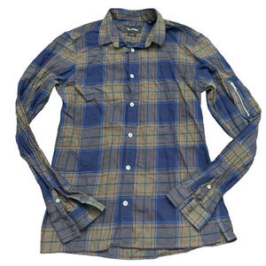 The Kooples button down shirt. XS. Slim flit. Navy/khaki plaid.
